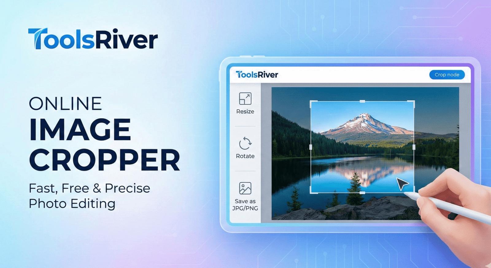 Image cropper interface with presets for Instagram, Facebook, and Twitter sizes