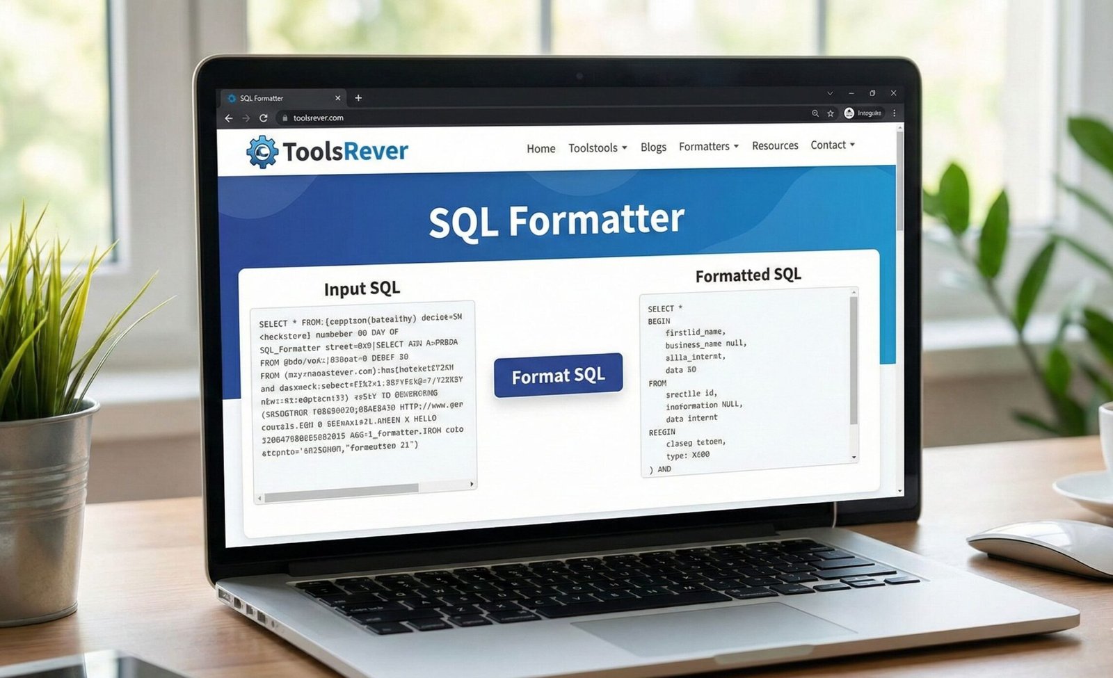User interface of the SQL Formatter tool for organizing database code.