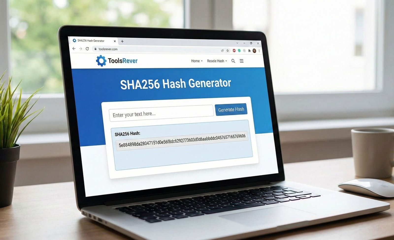 Interface of the free online SHA256 Hash Generator for cryptographic hashing.