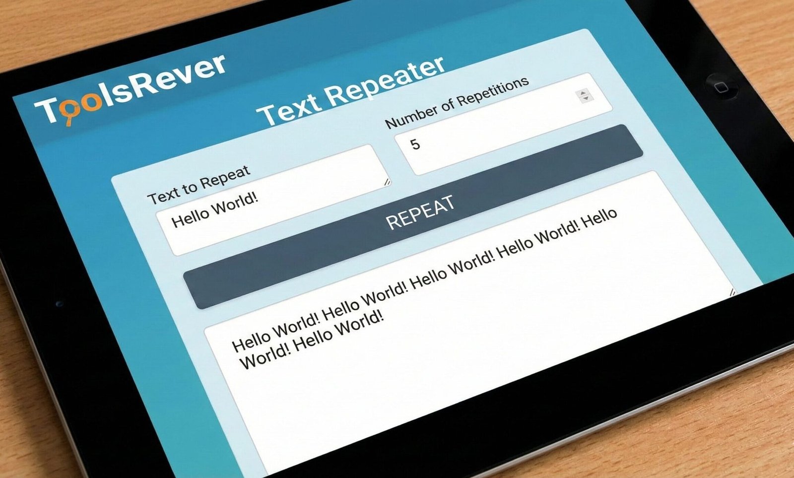 Online Text Repeater tool interface with input and output fields